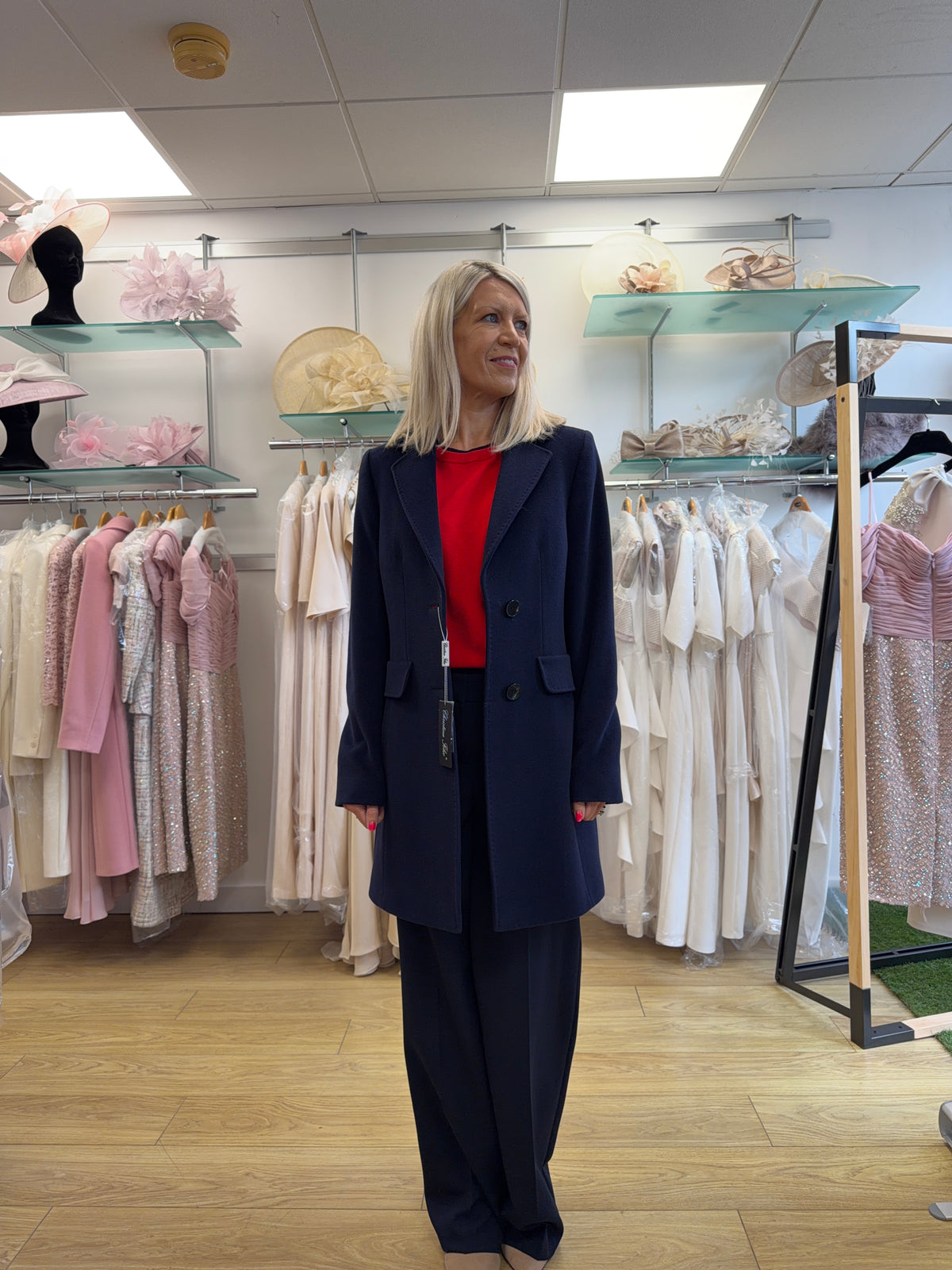 Christina Felix 440-4490 Navy Cashmere Wool Blend Tailored Coat