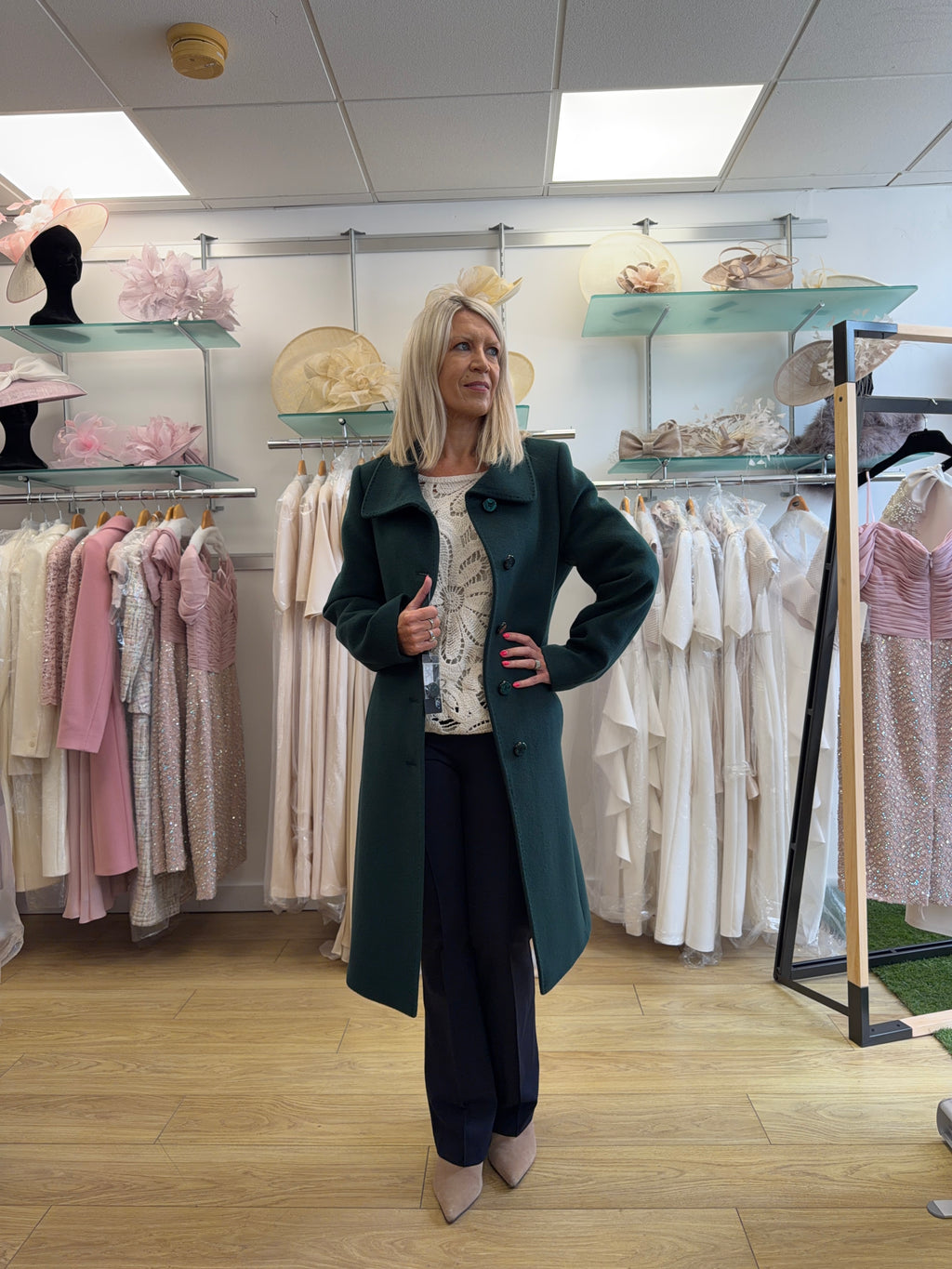 Christina Felix 562-4490 Forest Green Cashmere Wool Blend Coat