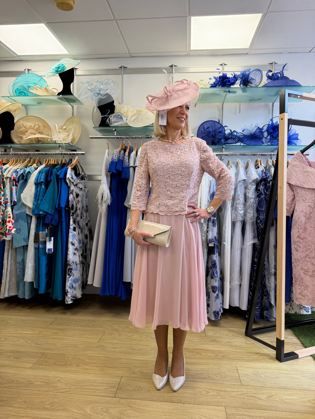 Gina Bacconi SBF7095 Pink Lace & Chiffon Occasion Dress