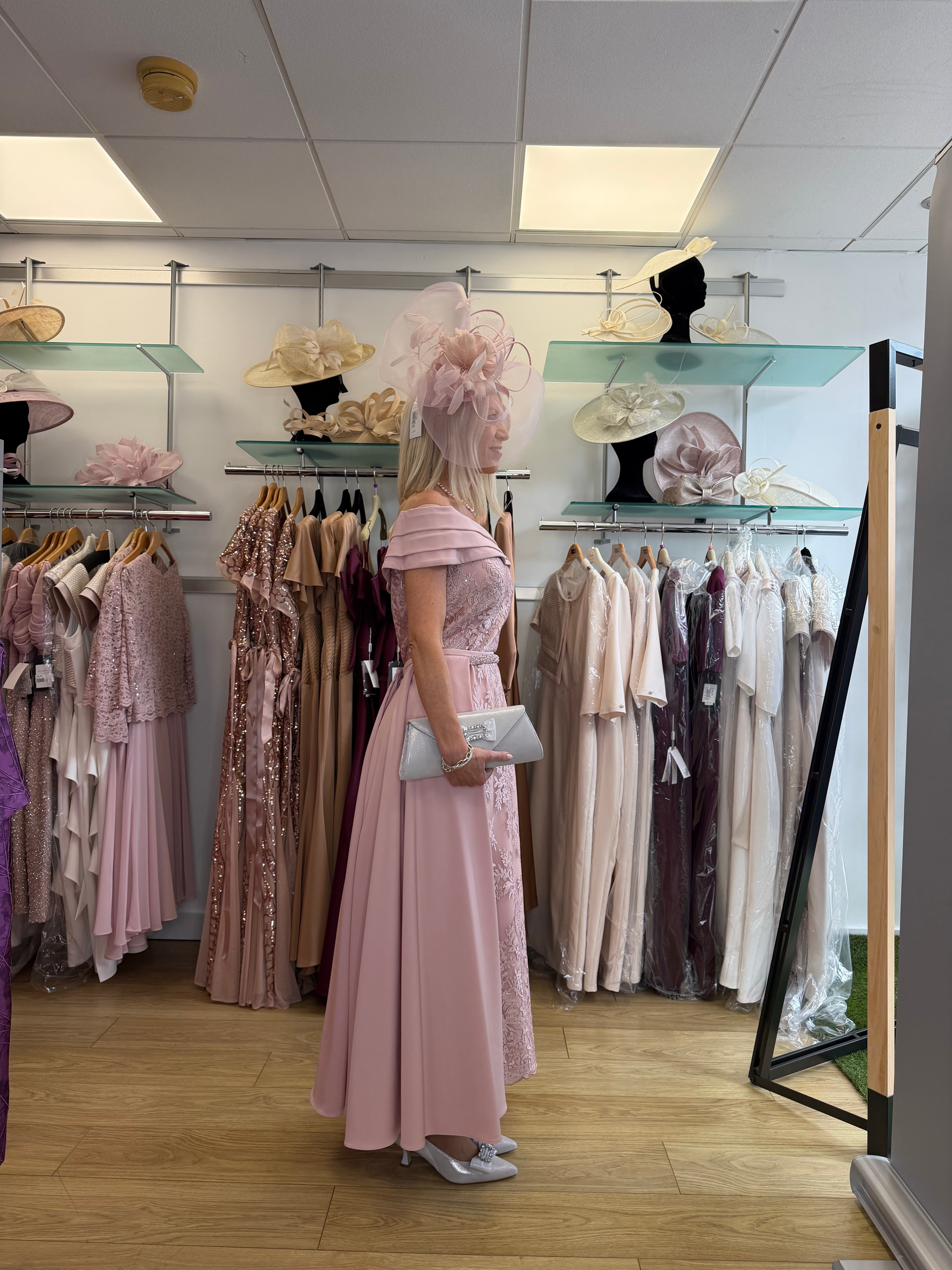 Veni Infantino 992842 Pearl Pink Bardot Lace Dress with Detachable Skirt