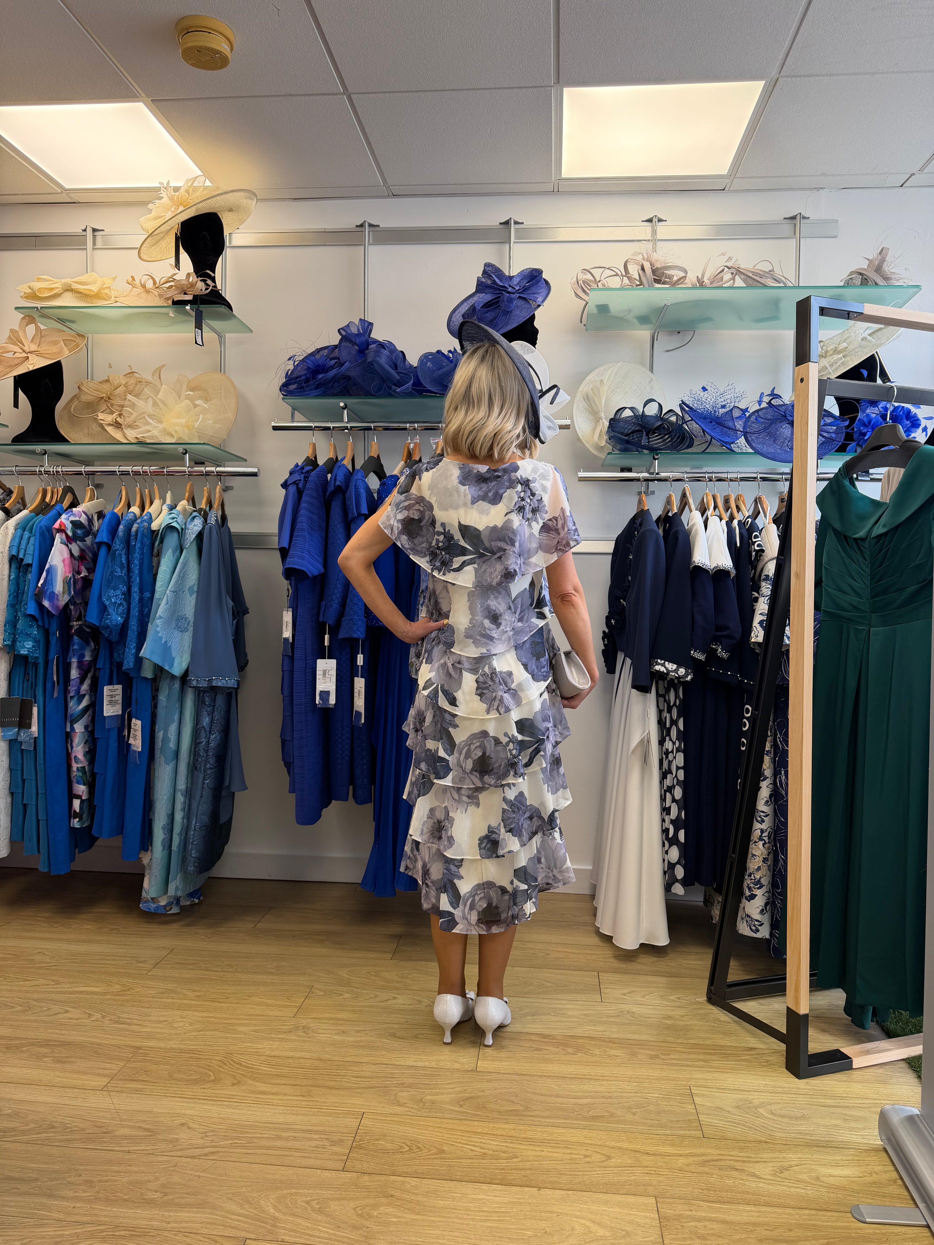 Gina Bacconi SBF7209 Blue Floral Occasion Dress | Mother of the Bride & Groom Outfit, wedding guest