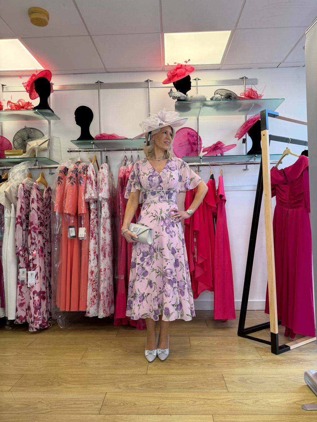 Veromia VO2914 Soft Blush Floral Midi Dress