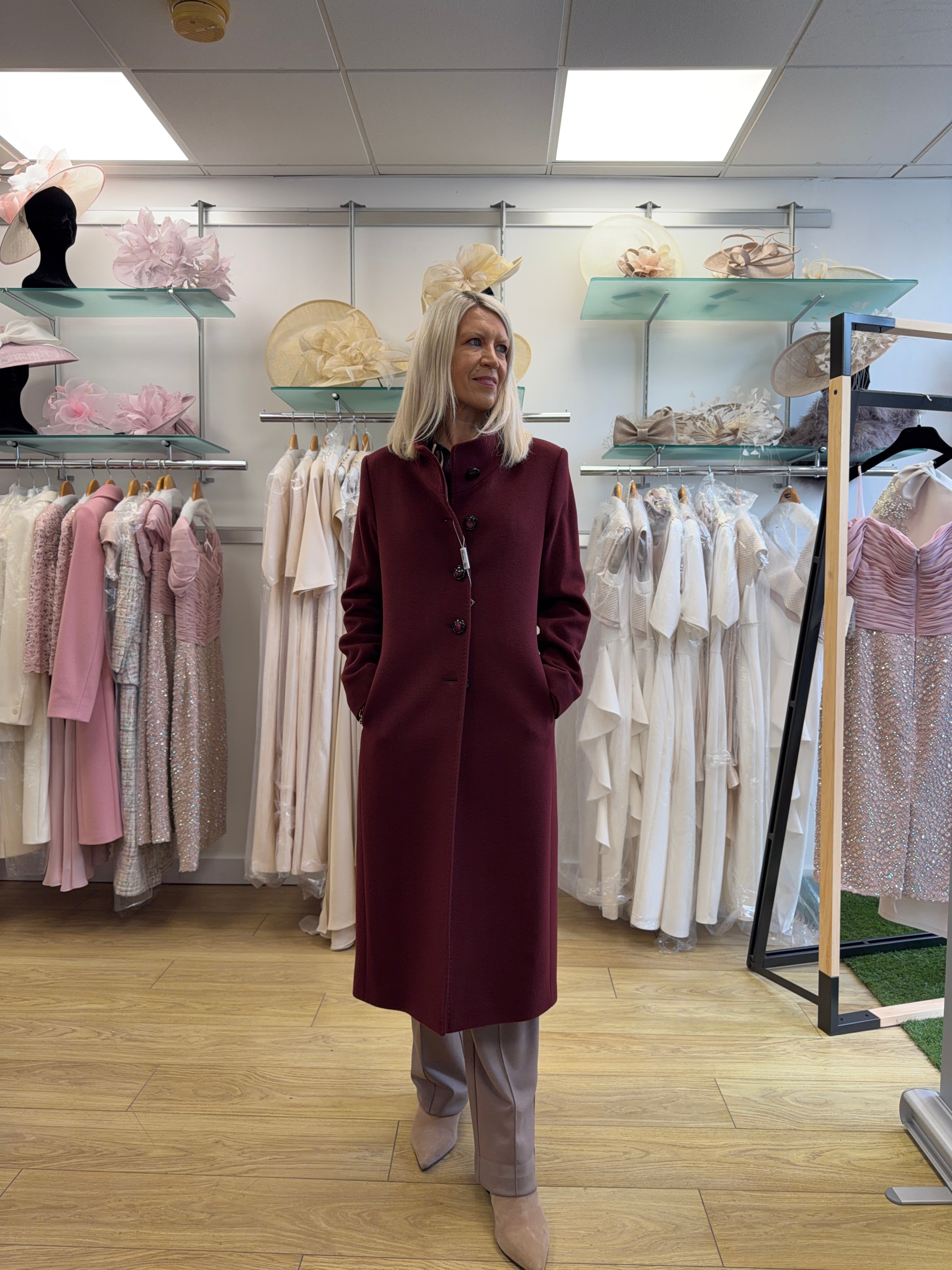 Christina Felix 565-4490 Burgundy Cashmere Wool Blend Coat