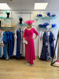 John Charles 29289 Elegant Ruby Pink Dress With Pearlised Crepe Stretch Skirt & Satin Overskirt