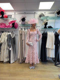 Veni Infantino 992703 Elegant Pink Lace Fitted Dress With Exquisite Diamanté Button Detail