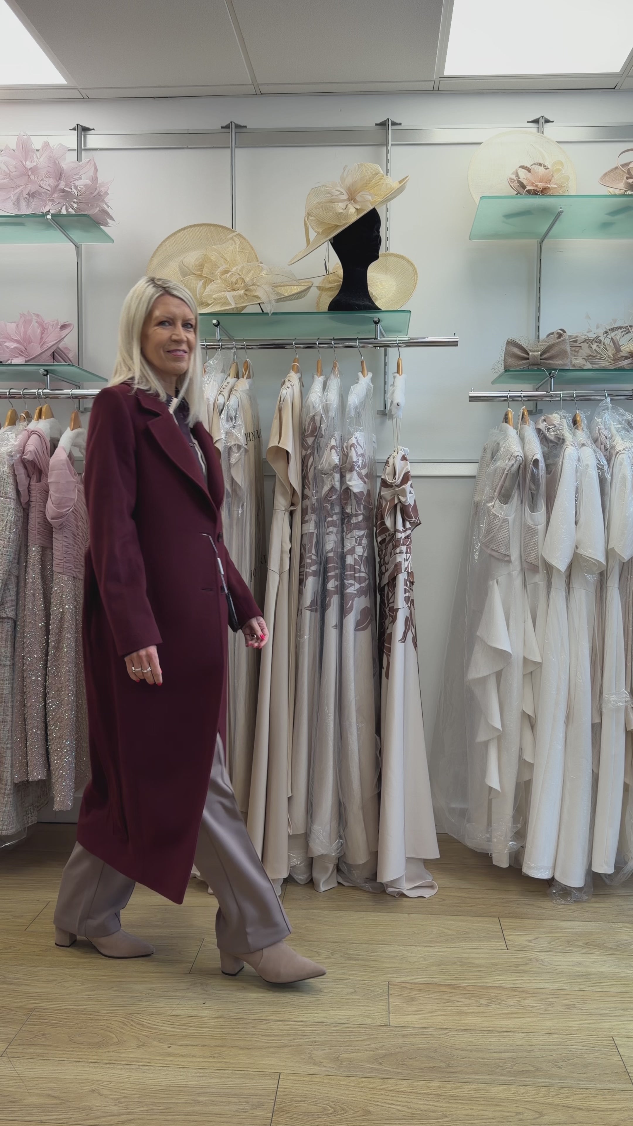Christina Felix 579-4488 Burgundy Cashmere Wool Blend Coat