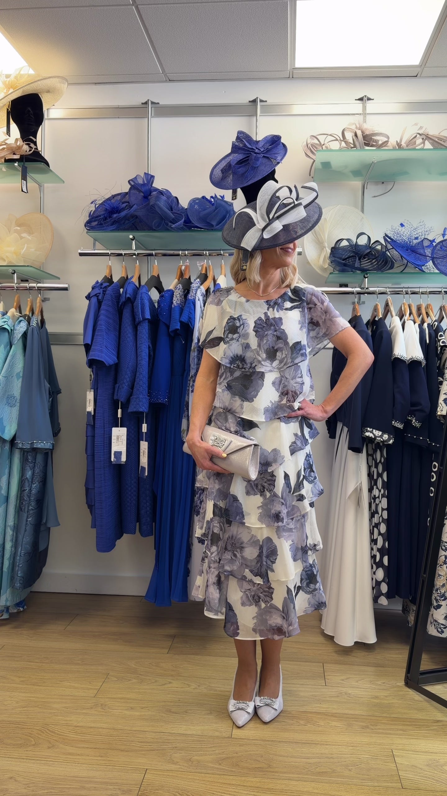 Gina Bacconi SBF7209 Blue Floral Occasion Dress | Mother of the Bride & Groom Outfit, wedding guest