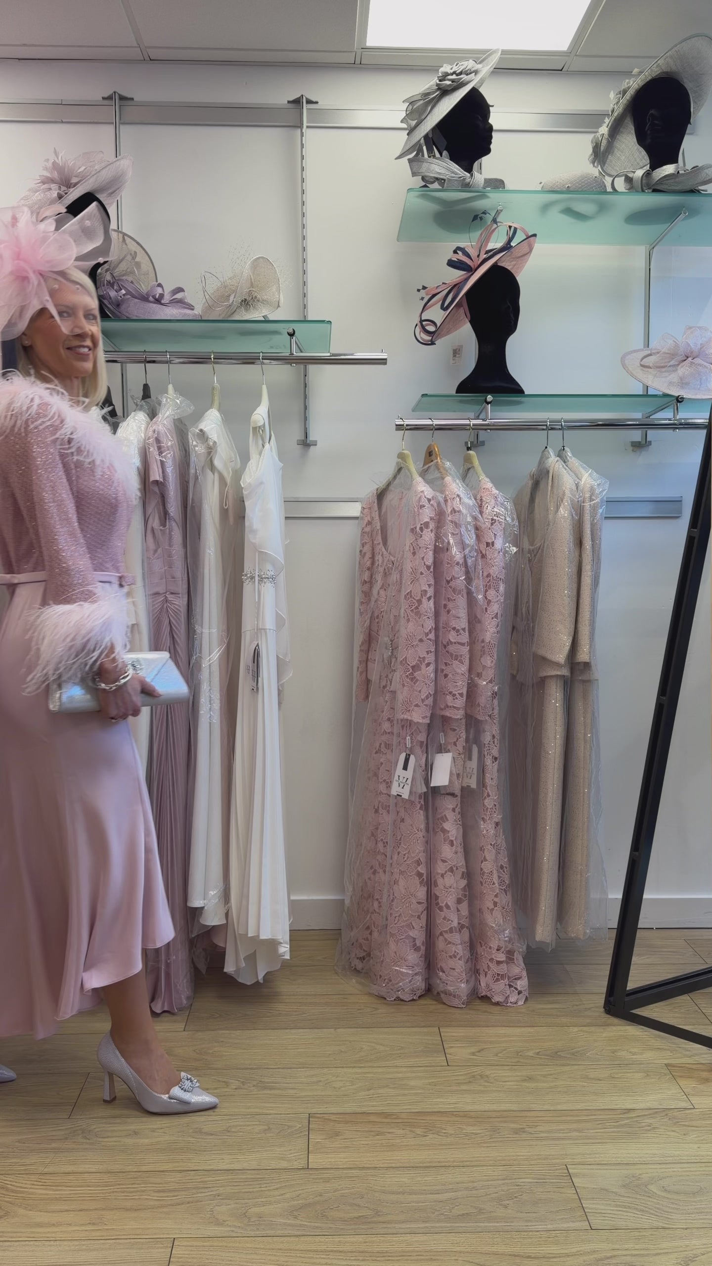 Irresistible tr8834tj Stunning Pink Crepe Dress With Embellished Bodice, Crepe Skirt, Sleeve and Feather Trim
